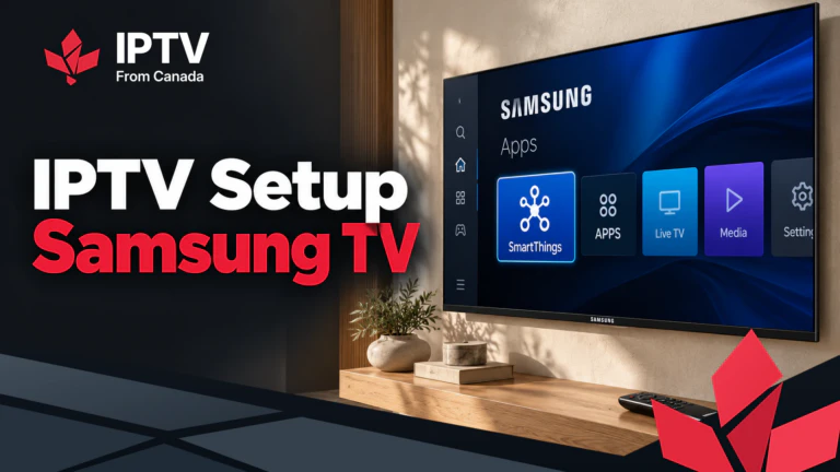 IPTV setup on a Samsung TV: the Samsung Smart TV apps screen on a wall mounted TV